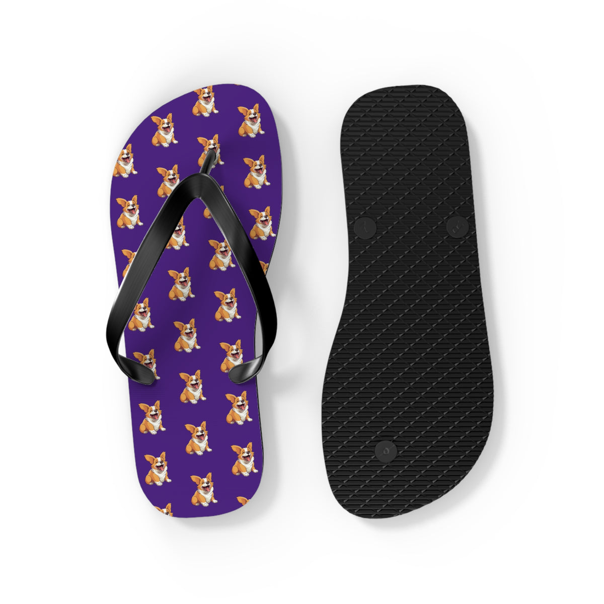 Jolly Jiggling Animated Corgi Flip-Flops - Purple Unisex Sandals