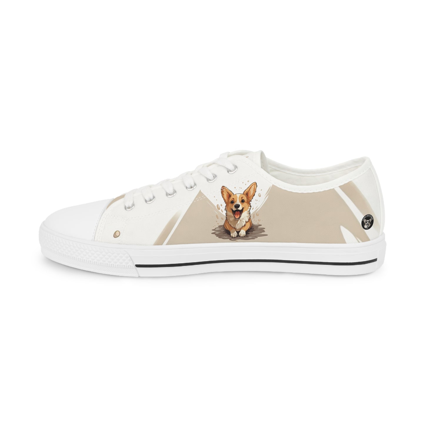 Corgi Cuteness Anime Portrait Men's Low Top Casual Beige Canvas Sneakers