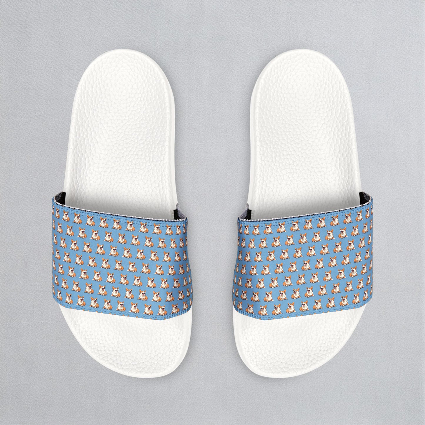 Comical Corgi All Smiles Mosaic Women's Slide Sandals - Casual Pool & Beach Slides