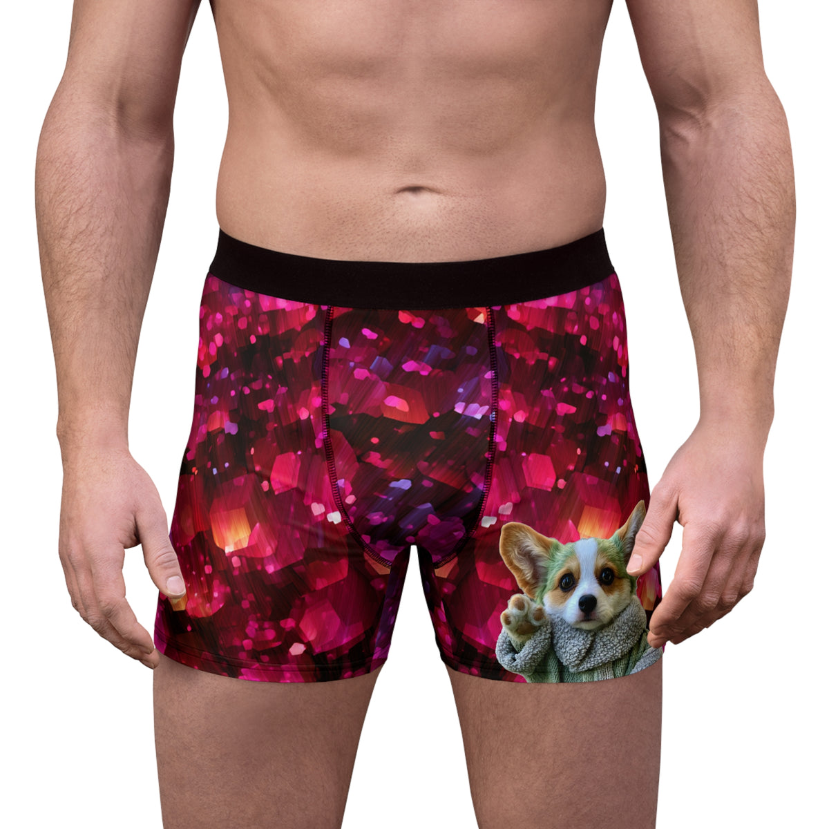 Baby Corgi Star Warrior Boxer Briefs - Black Red & Purple Galaxy Glitter Underwear