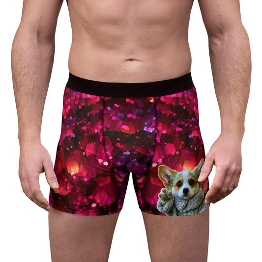 Baby Corgi Star Warrior Boxer Briefs - Black Red & Purple Galaxy Glitter Underwear