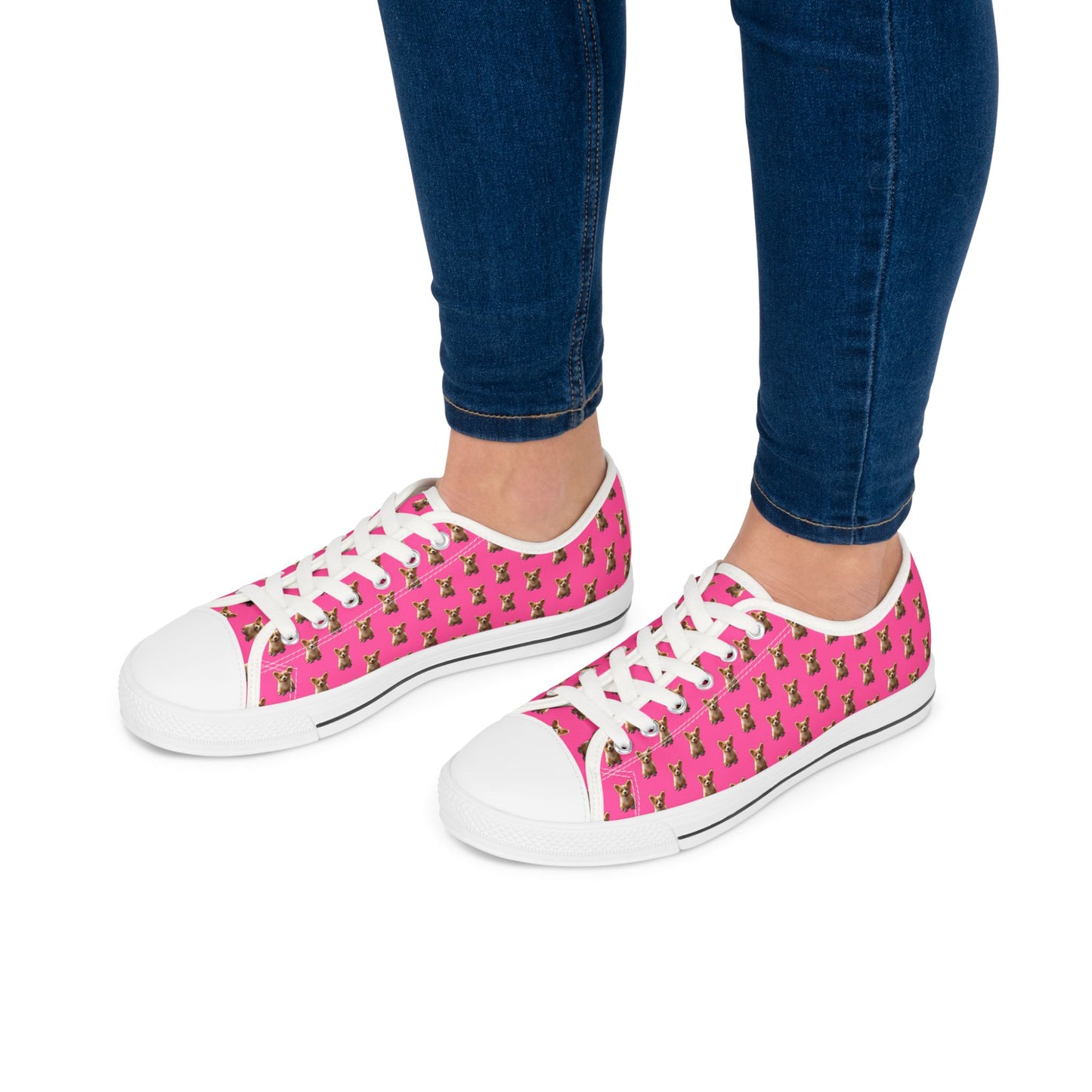 Sweetness Hot Pink Women's Low Top Casual Canvas Sneakers — Corgi Mosaic Pattern