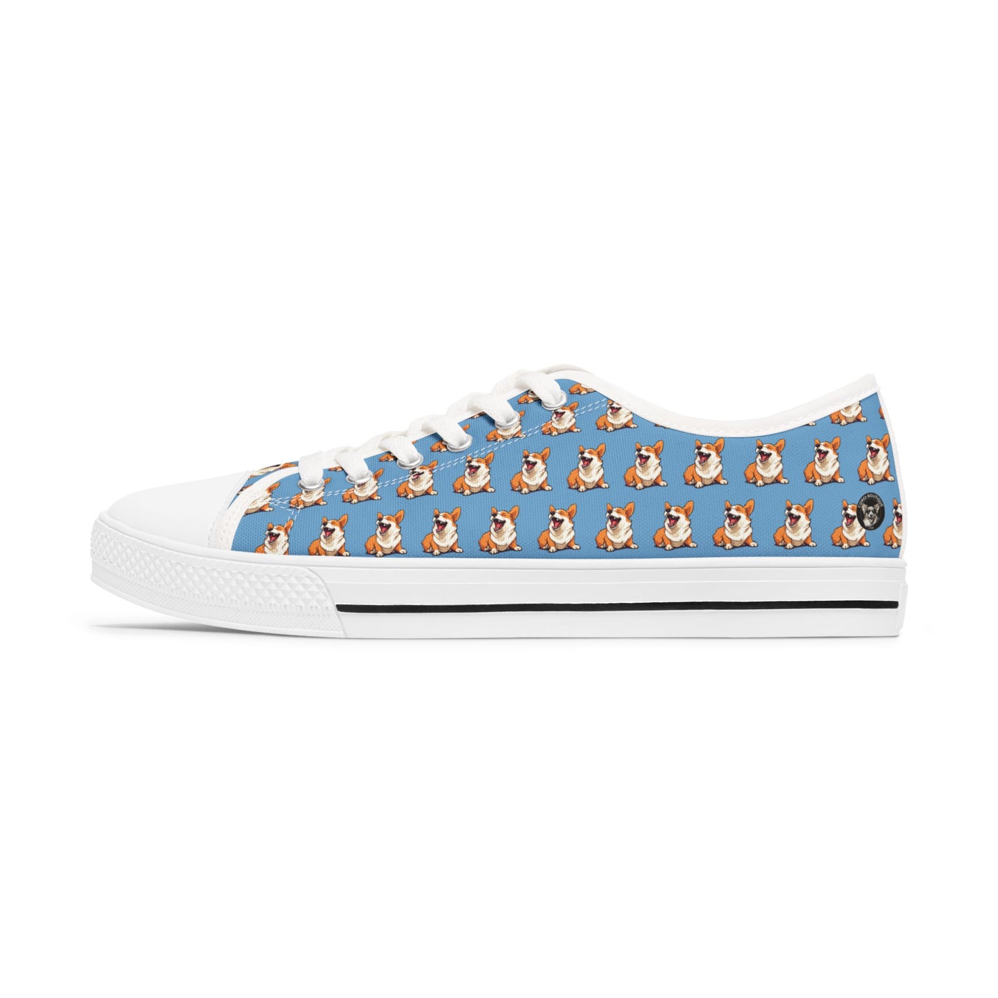 Comical Corgi Mosaic Pattern Women’s Low Top Casual Blue Canvas Sneakers