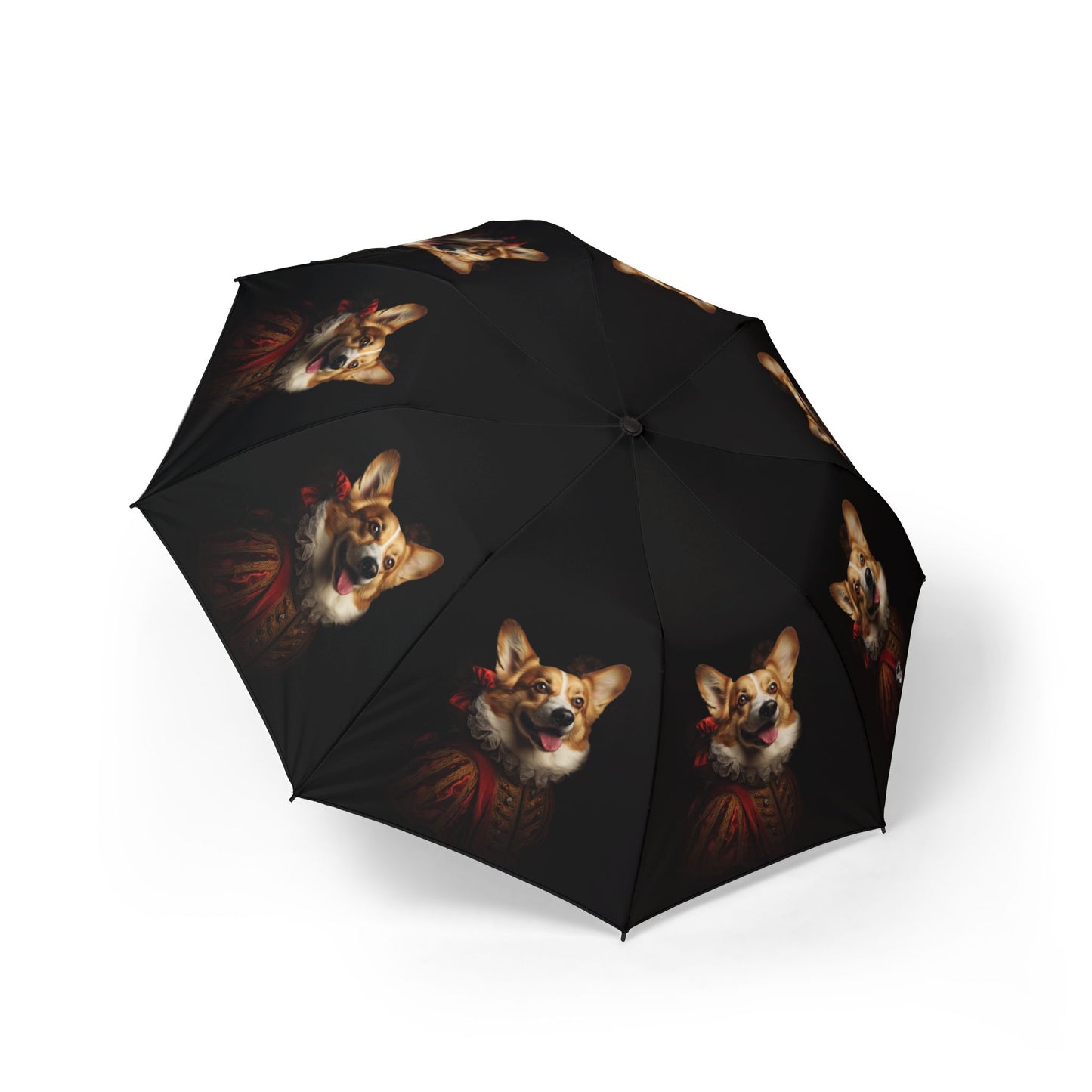 Renaissance Corgi in a Ruff Foldable Umbrella — Compact Semi‑Automatic Rain Parasol with Corgi Portrait
