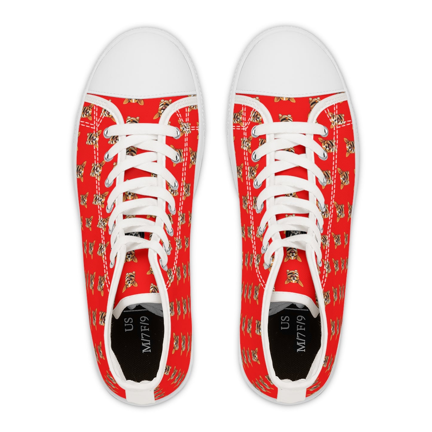 Puppy Love Smiling Corgi Mosaic Women's High Top Casual Red Canvas Sneakers