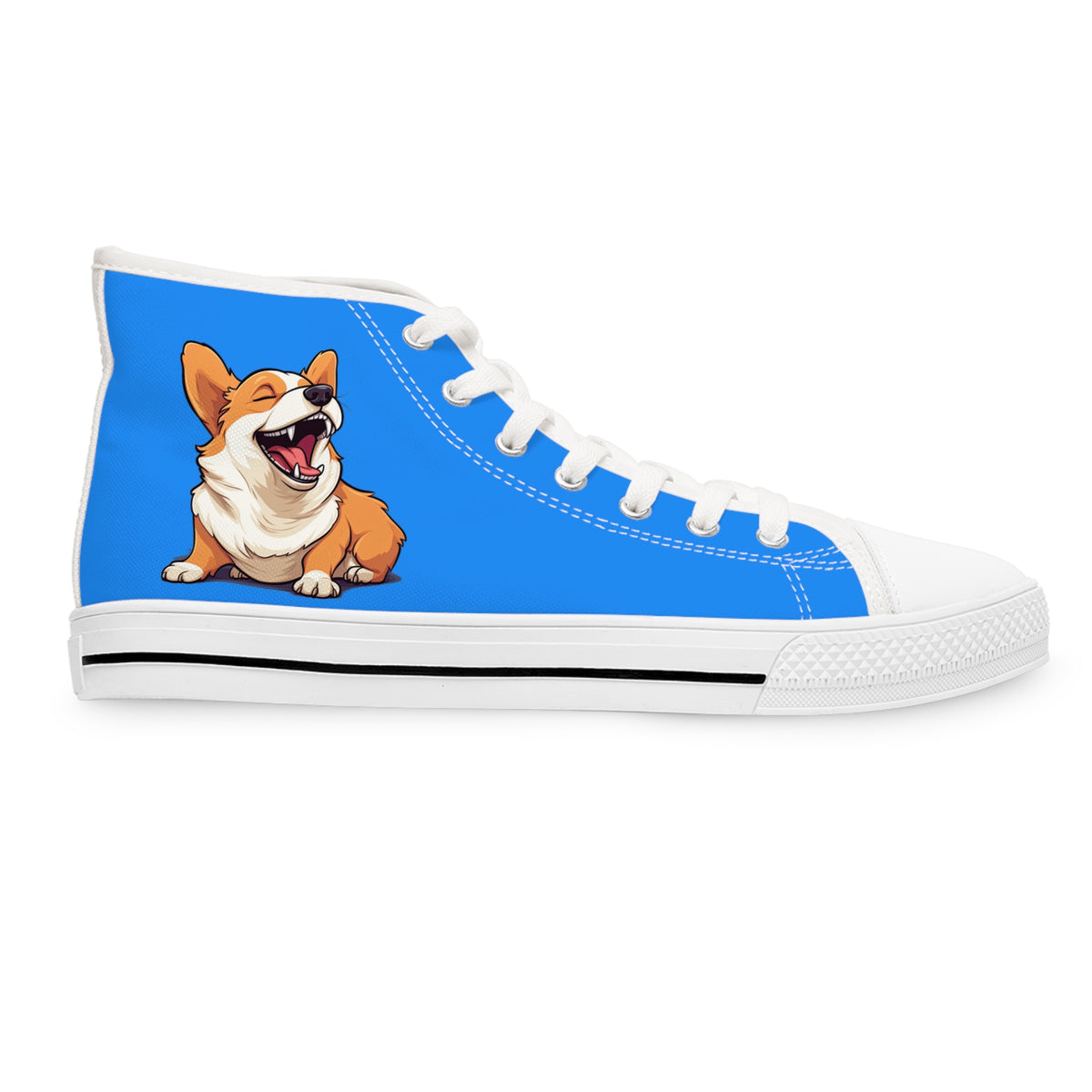 Comical Corgi All Smiles Women's High Top Casual Blue Canvas Sneakers