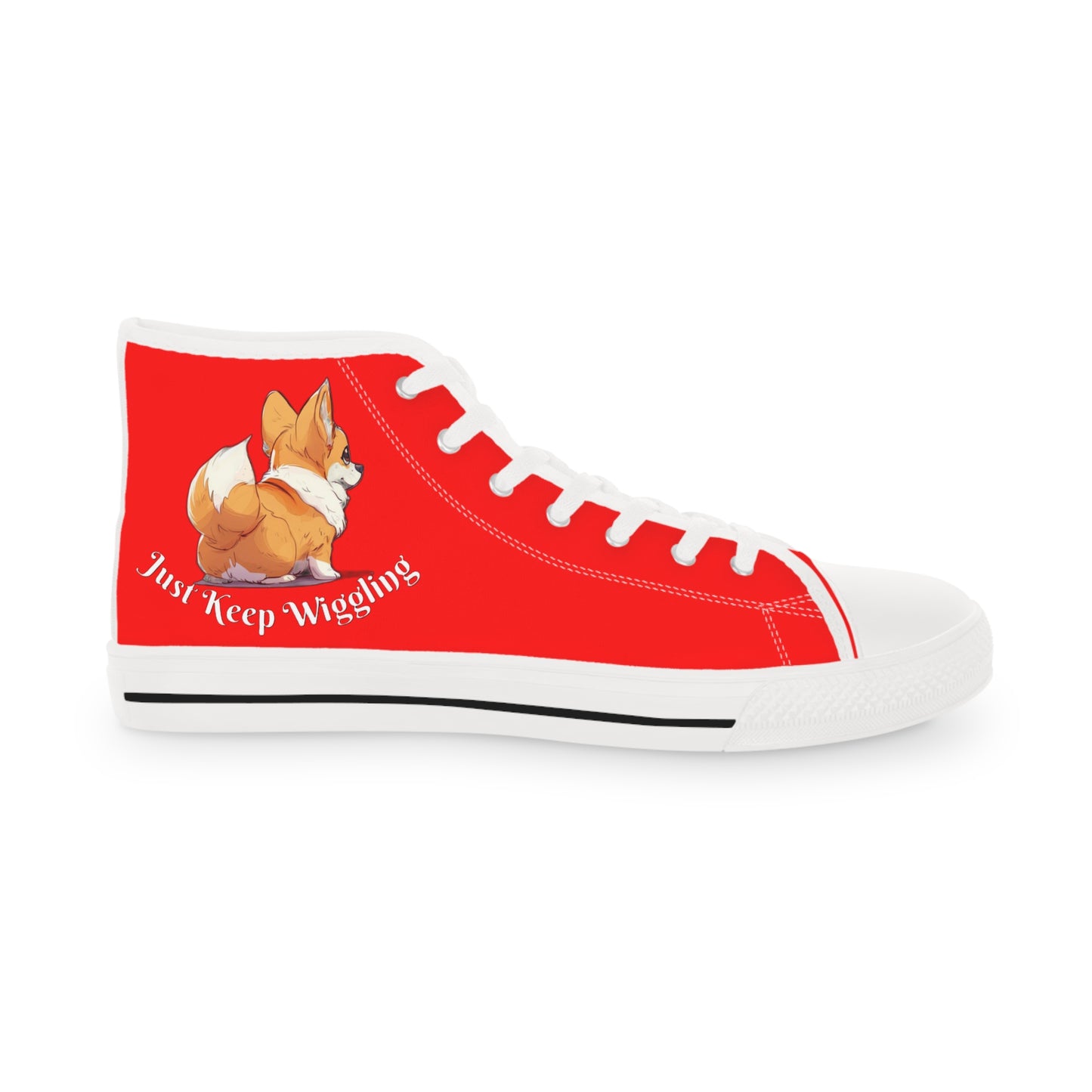 Just Keep Wiggling Men's Casual Red Canvas Sneakers - Cool Corgi Illustration
