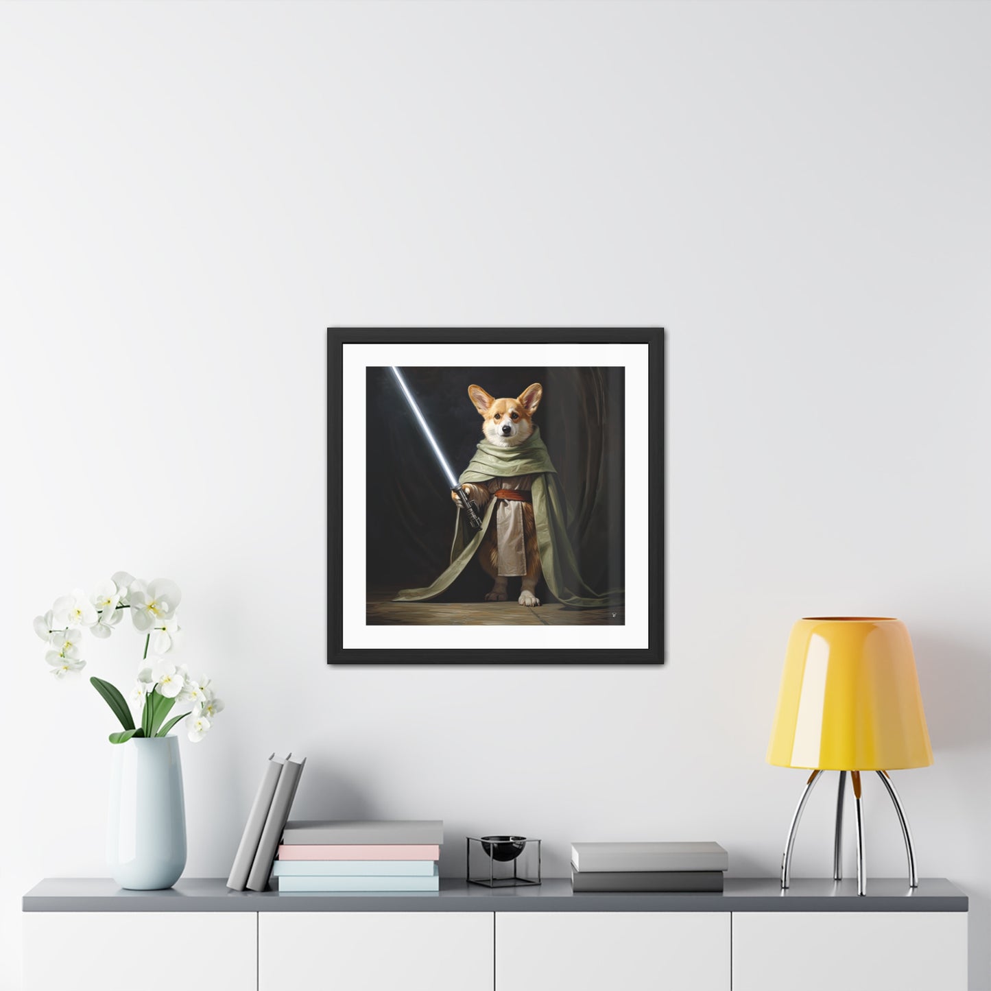 Impression Encadrée Corgi Jedi