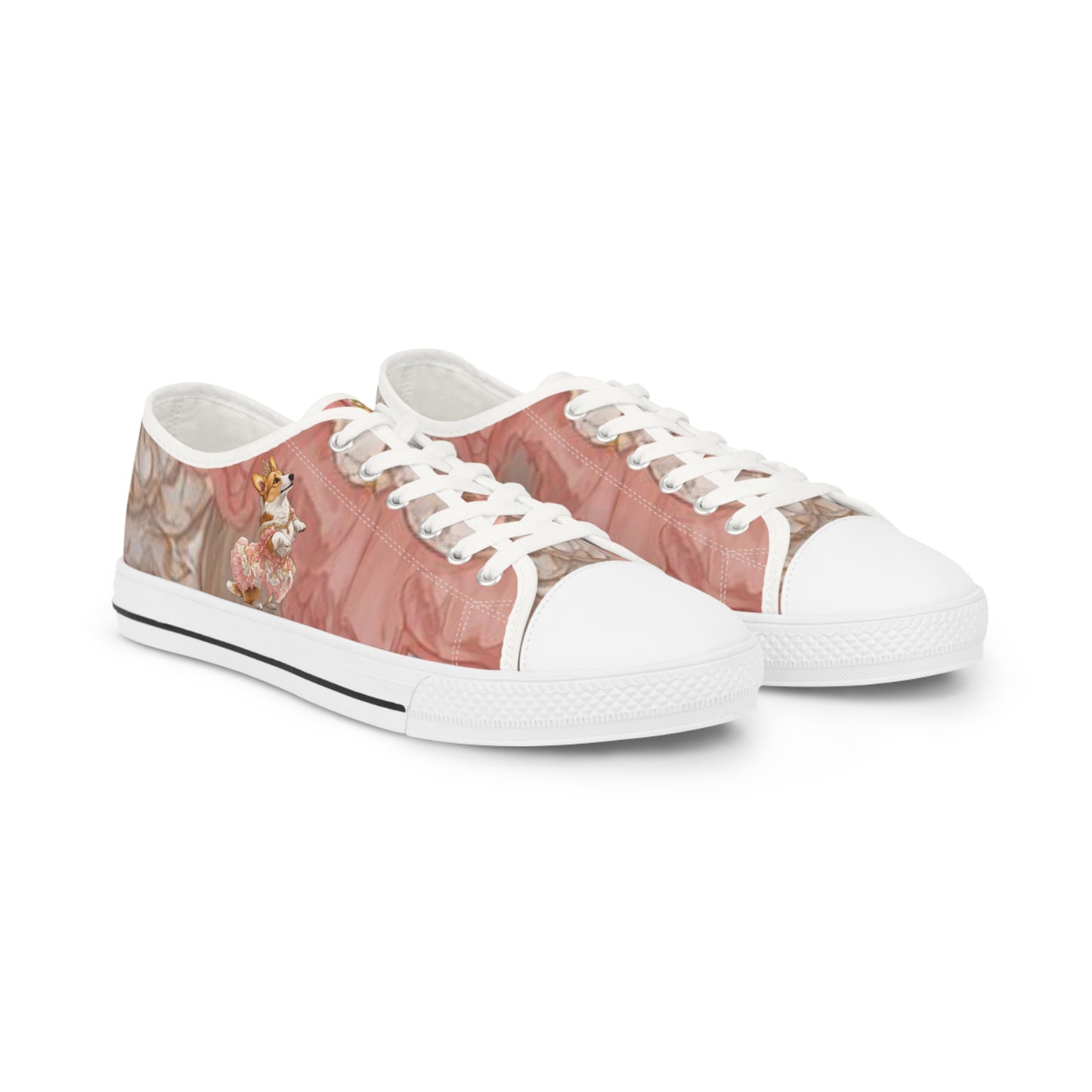 Princess Corgi Pink Rose Floral Men's Low-Top Casual Canvas Sneakers