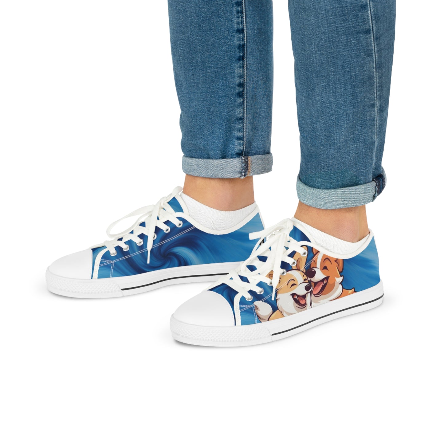 Best Mates Men's Corgi Cartoon Casual Canvas Carolina Blue Low Top Sneakers
