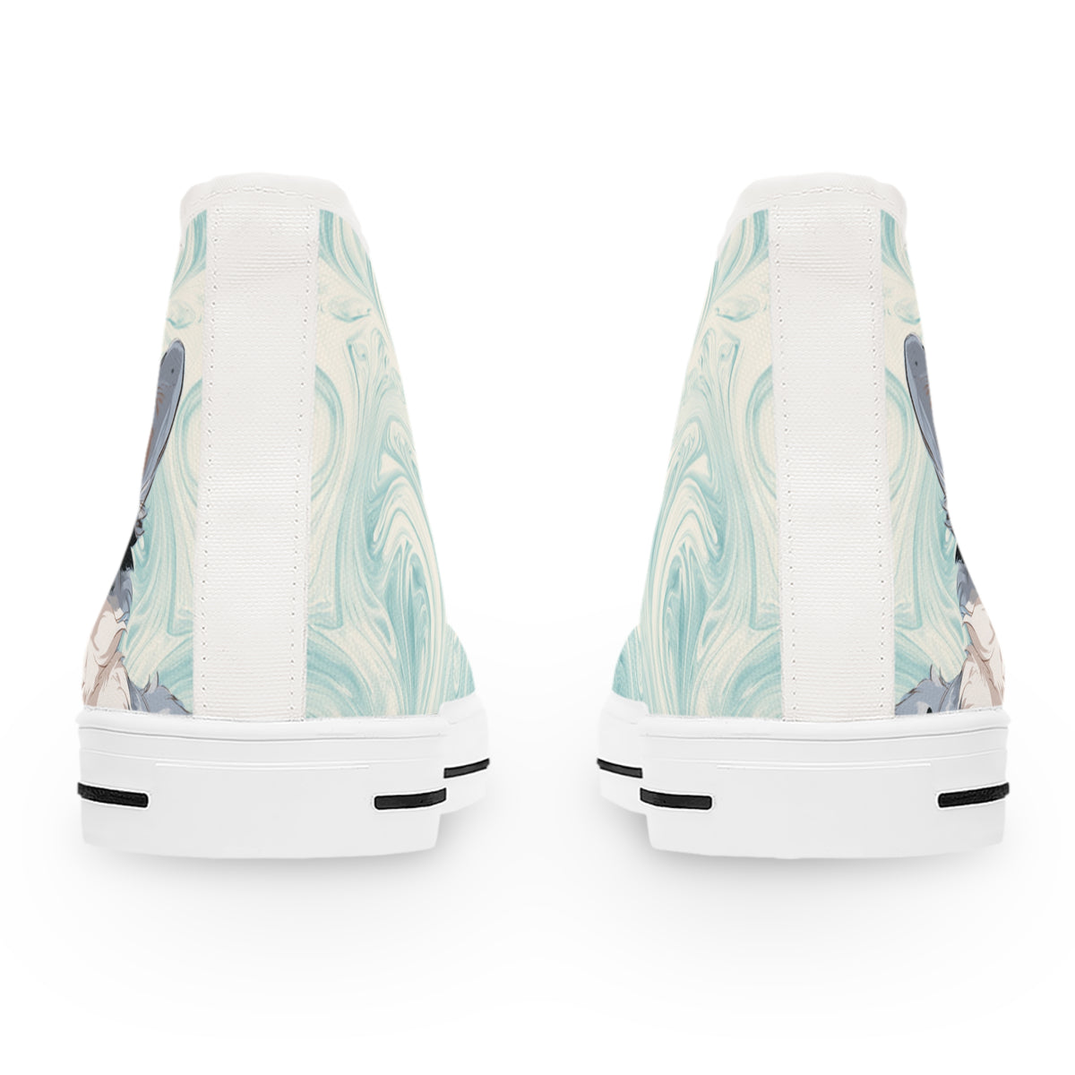 Blue Merle Majesty Women's High-Top Sneakers - Cool Blue Corgi on Swirling Aqua & Alabaster Cream Canvas