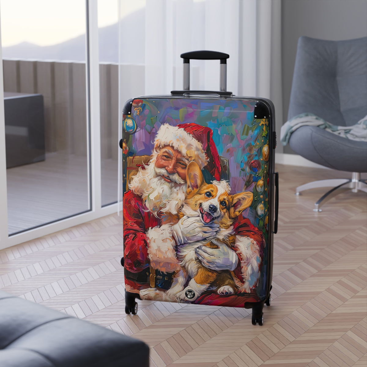 Christmas Corgi & Santa's Hug Travel Suitcases — Festive Holiday Rolling Luggage