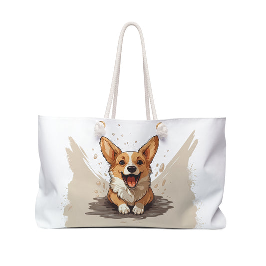 Corgi Cuteness Anime Weekender Beach Bag – Beige & White Corgi Travel Tote