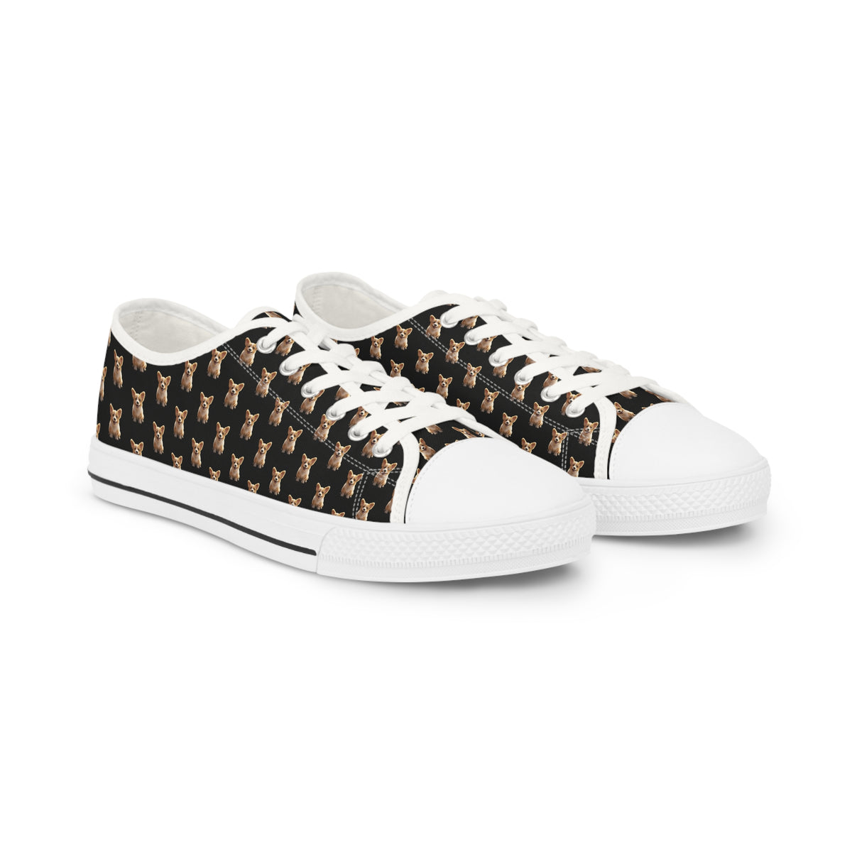 Sweetness Men's Low Top Casual Black Canvas Sneakers - Corgi Repeater Pattern