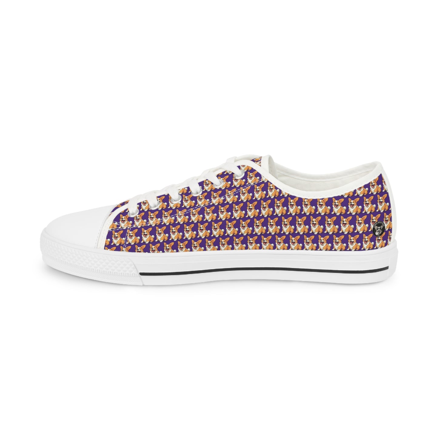 Jolly Jiggling Corgi Purple Houndstooth Style Low Top Men's Casual Patterned Canvas Sneakers