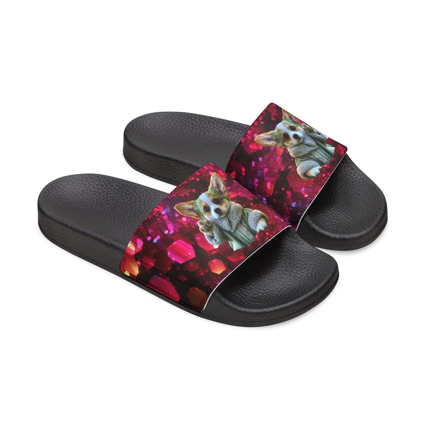 Baby Corgi Space Glitter Men's Casual Slide Sandals - May the Corgi Be With You