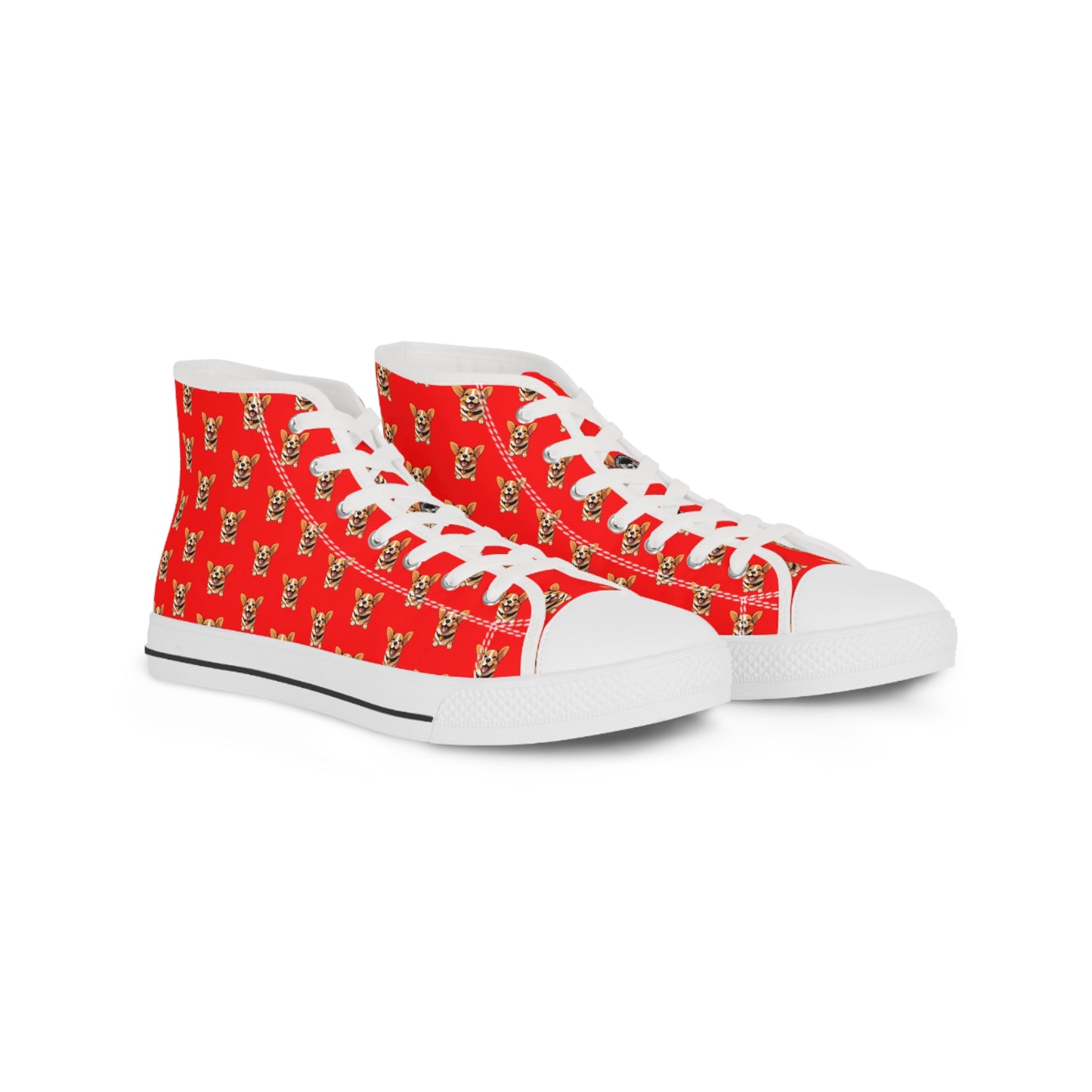 Puppy Love Smiling Corgi Mosaic Men's High Top Casual Red Canvas Sneakers