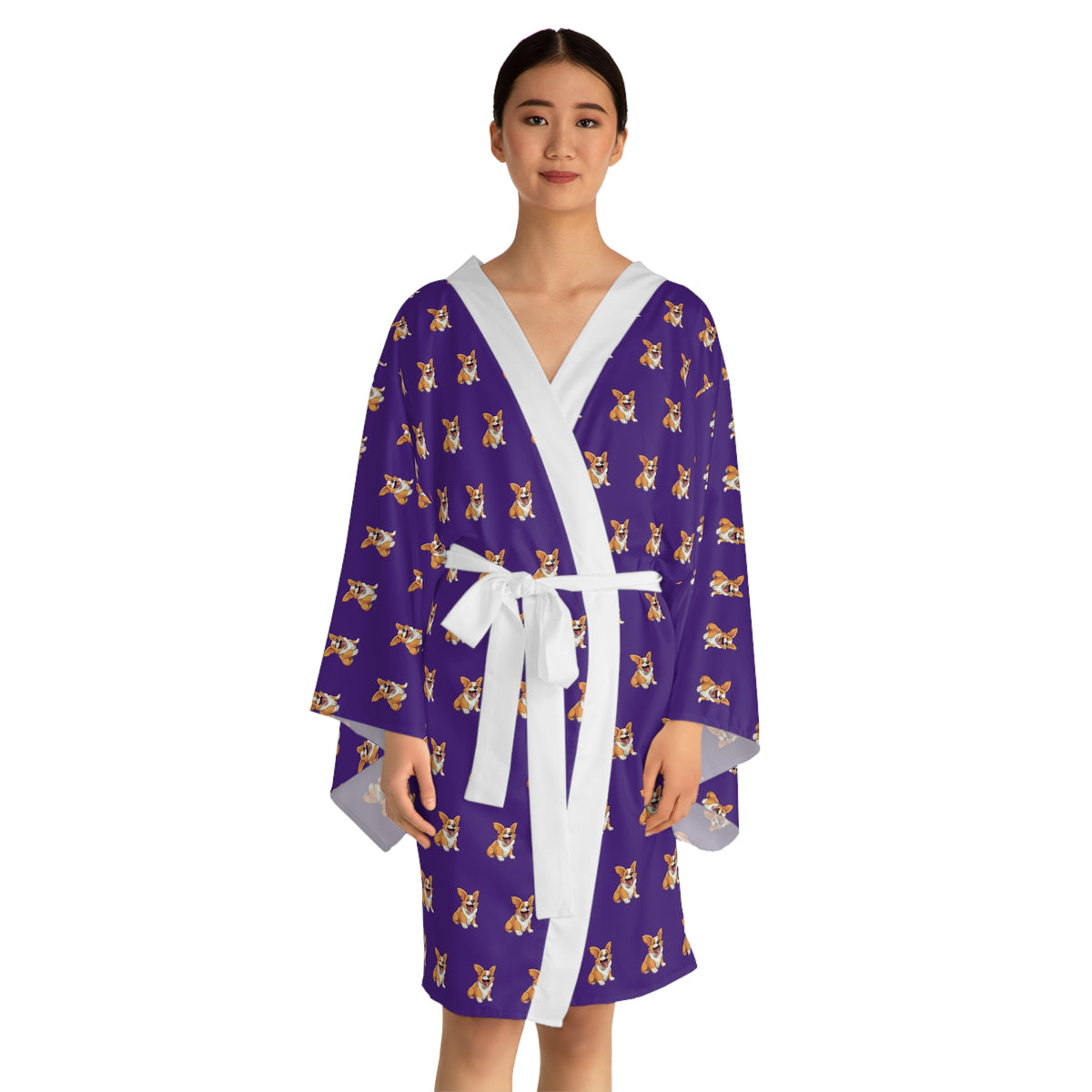 Jolly Jiggling Animated Corgi Repeater Pattern Kimono Robe