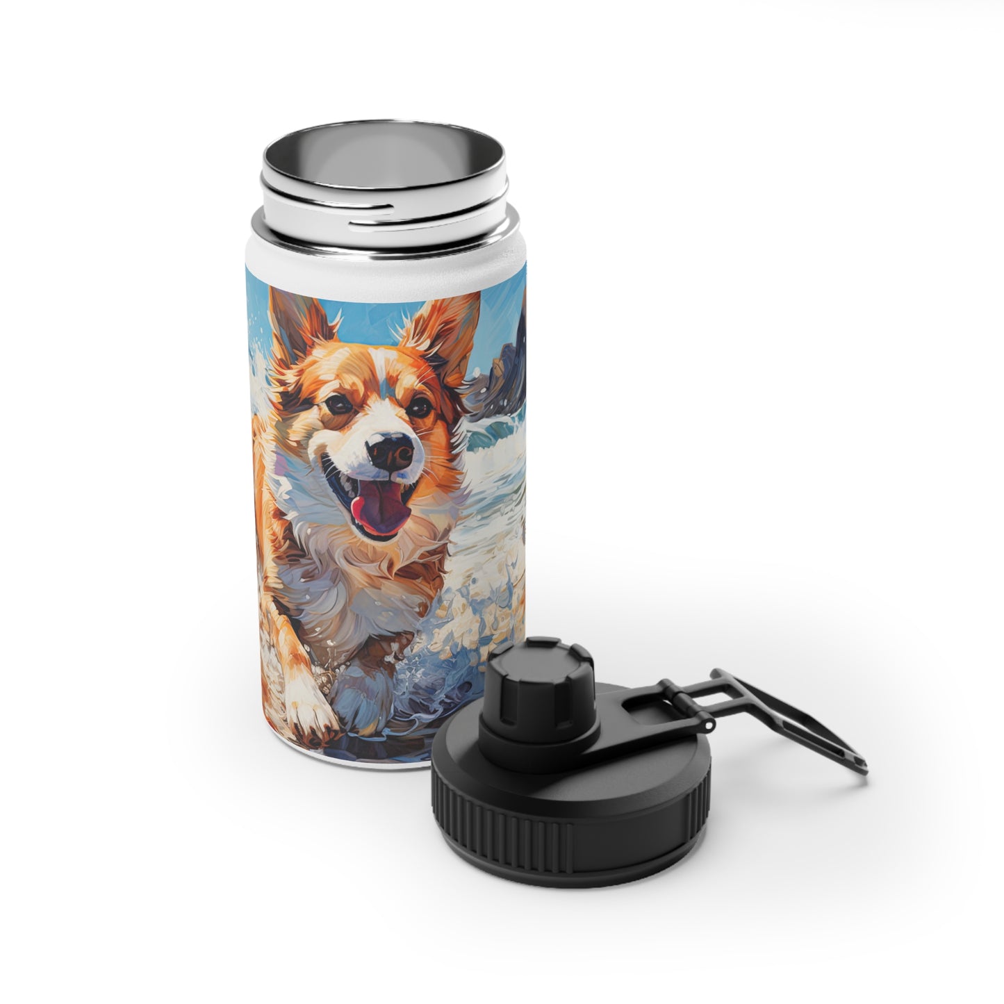 Coastal Corgi - Water Bottle with Sport Lid