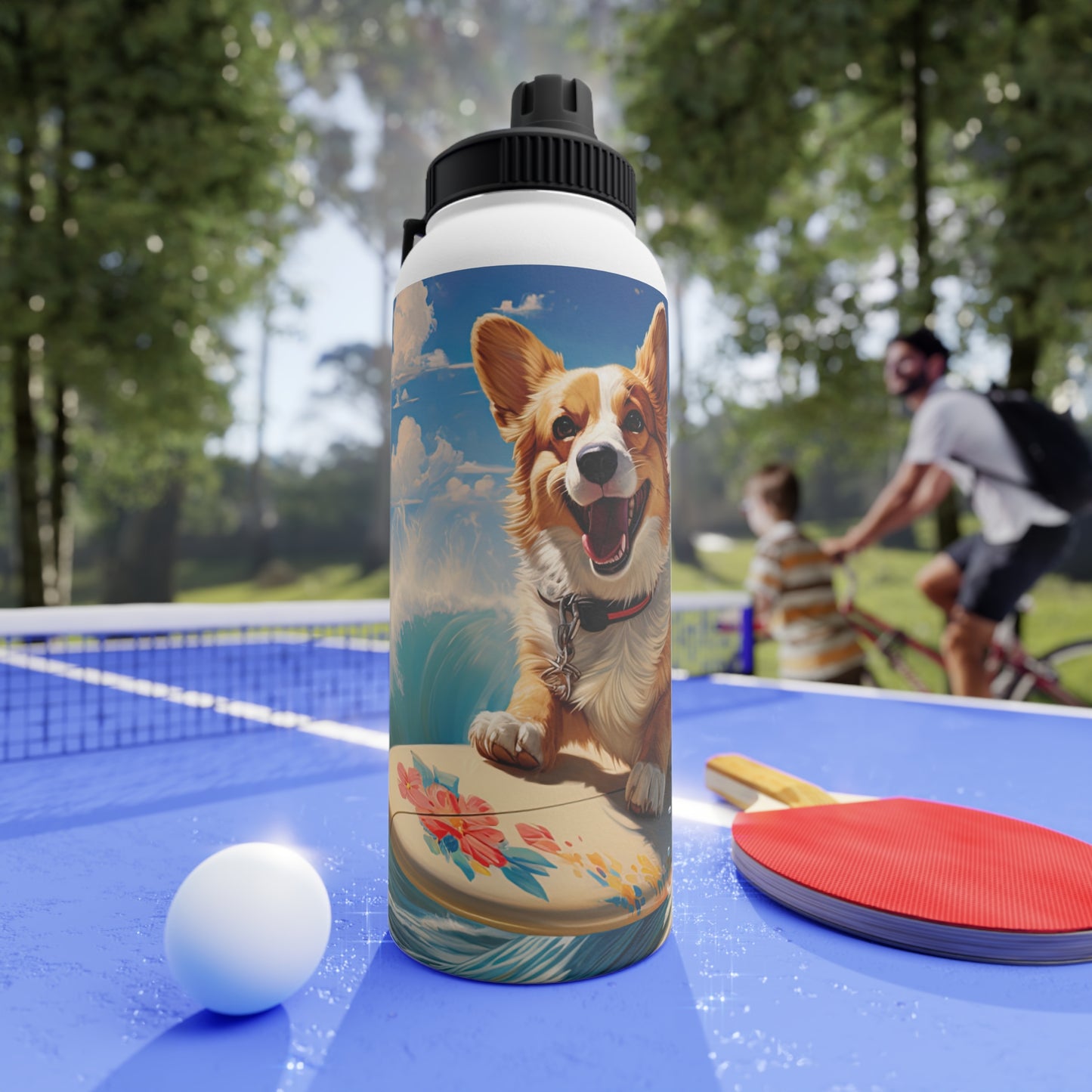 Cowabunga Corgi - Water Bottle with Sport Lid