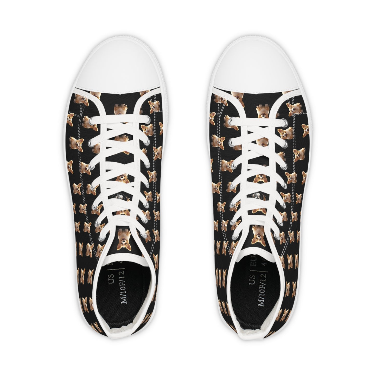 Sweetness on Black Men's High Top Casual Canvas Sneakers - Corgi Mosaic Pattern