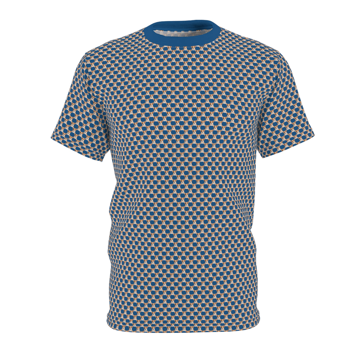 Ethereal Gaze Geometric Unisex Bold Designer Tee - Tiny Corgi Face Motif Beyond Belief on Daytona Dusk