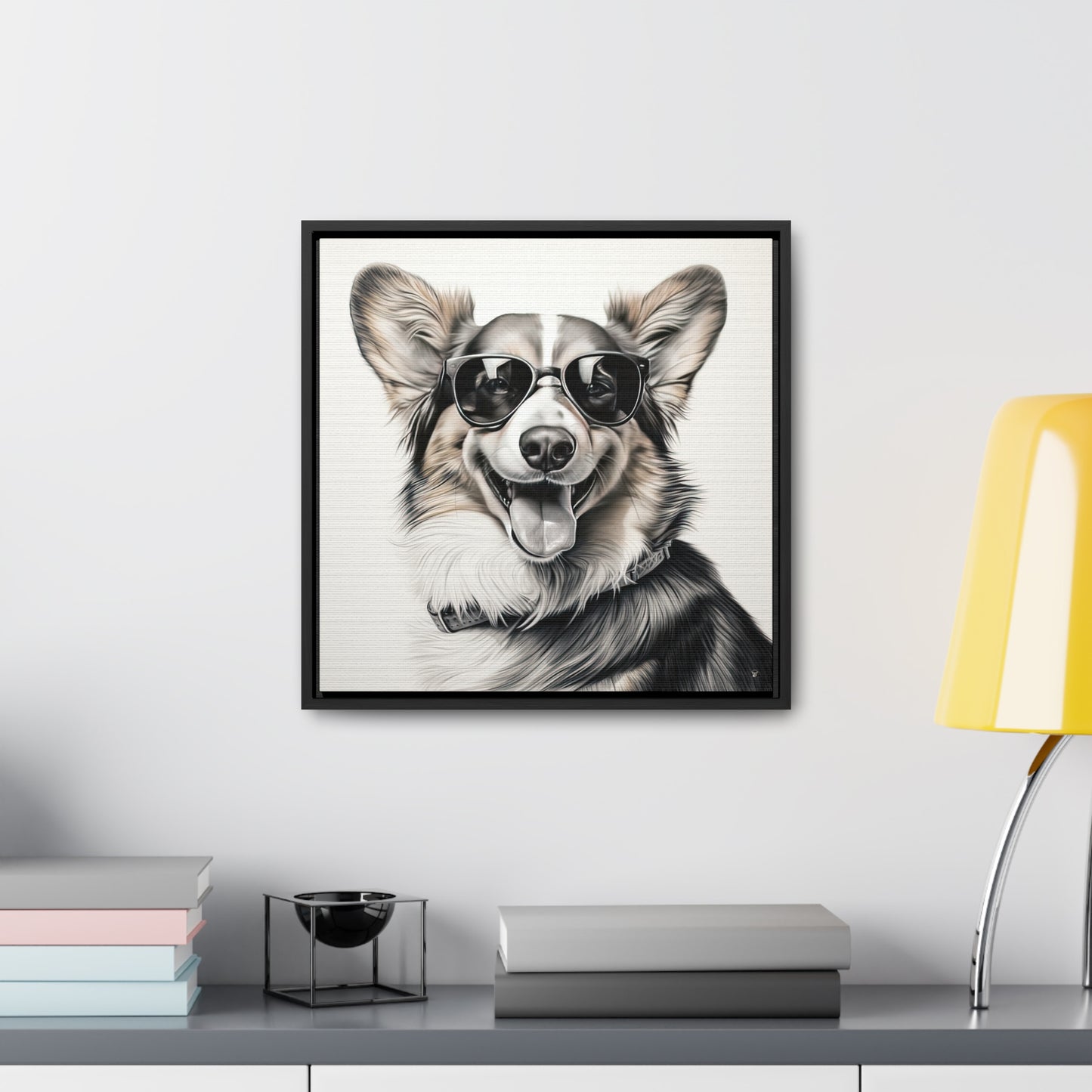 Corgi Cool - Framed on Canvas