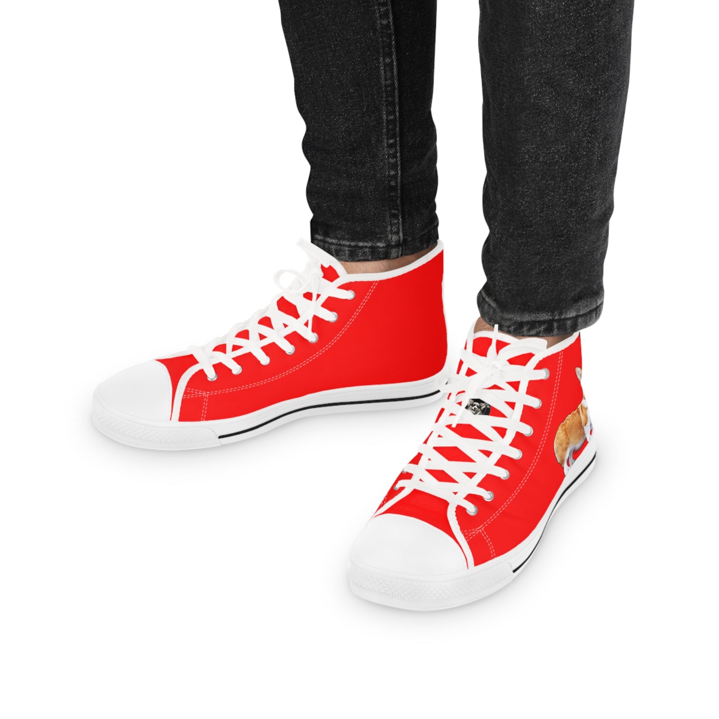 Best in Show Classic Corgi Portrait Men's High Top Sneakers on Red Canvas