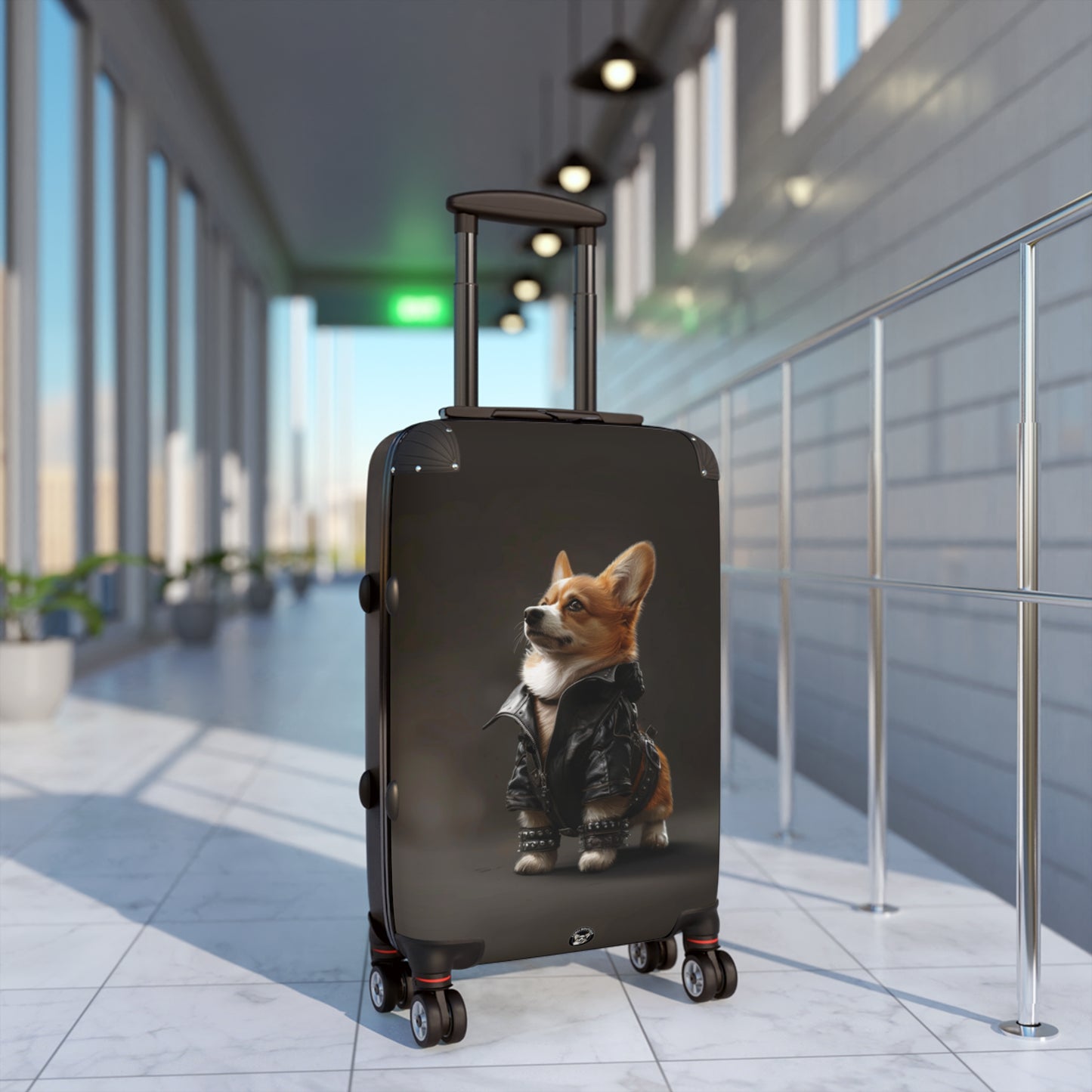 Leader of the Pack Corgi Travel Suitcases – Leather Jacket Clad Corgi Rolling Luggage