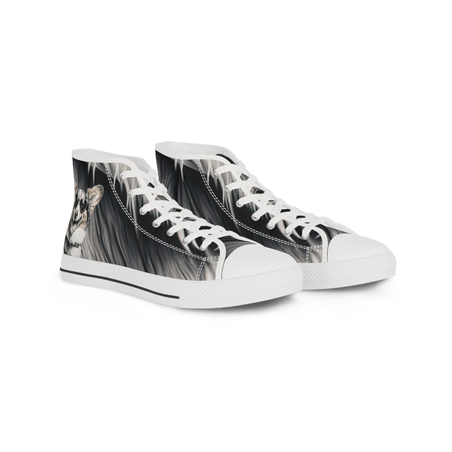Corgi Cool Portrait in Shades Men's High Top Casual Black & White Canvas Sneakers