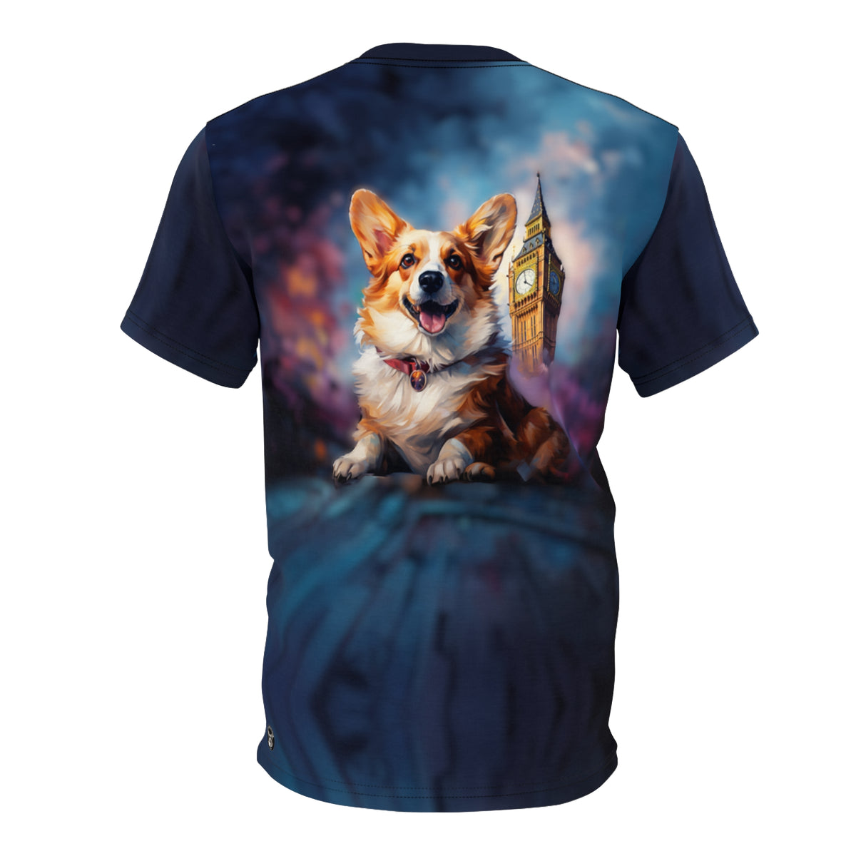 Corgi & Ben in London Unisex Bold Tee - British Corgi on Monarch Navy