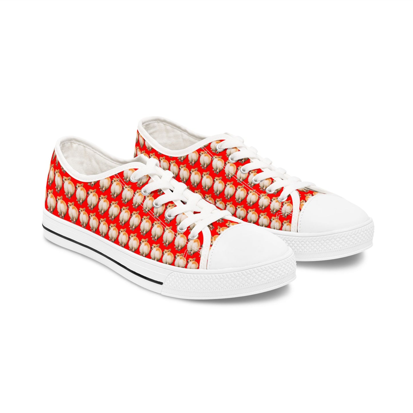 Baby Got Back Corgi Butt Wiggle Houndstooth Style Red Women's Low Top Casual Canvas Sneakers