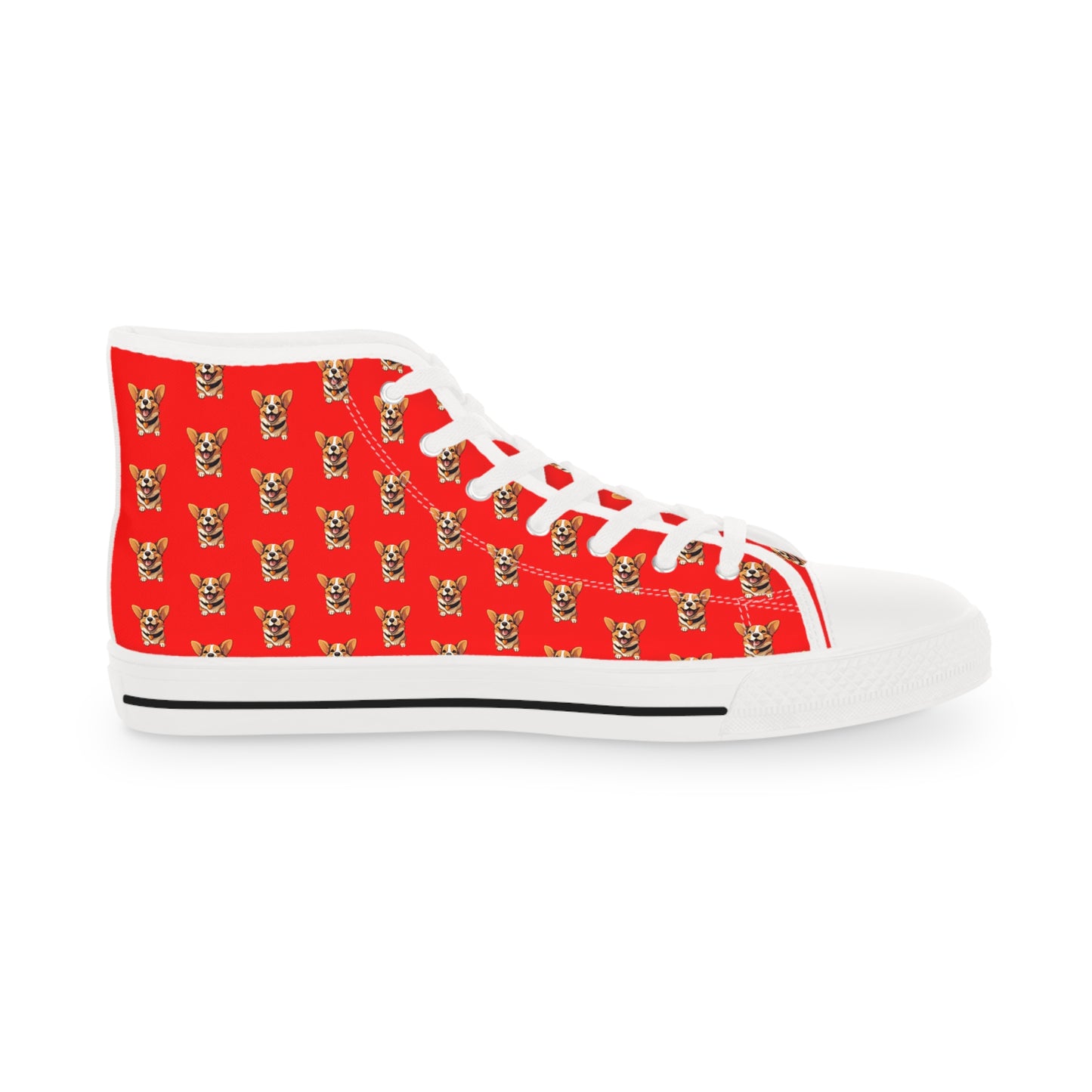 Puppy Love Smiling Corgi Mosaic Men's High Top Casual Red Canvas Sneakers