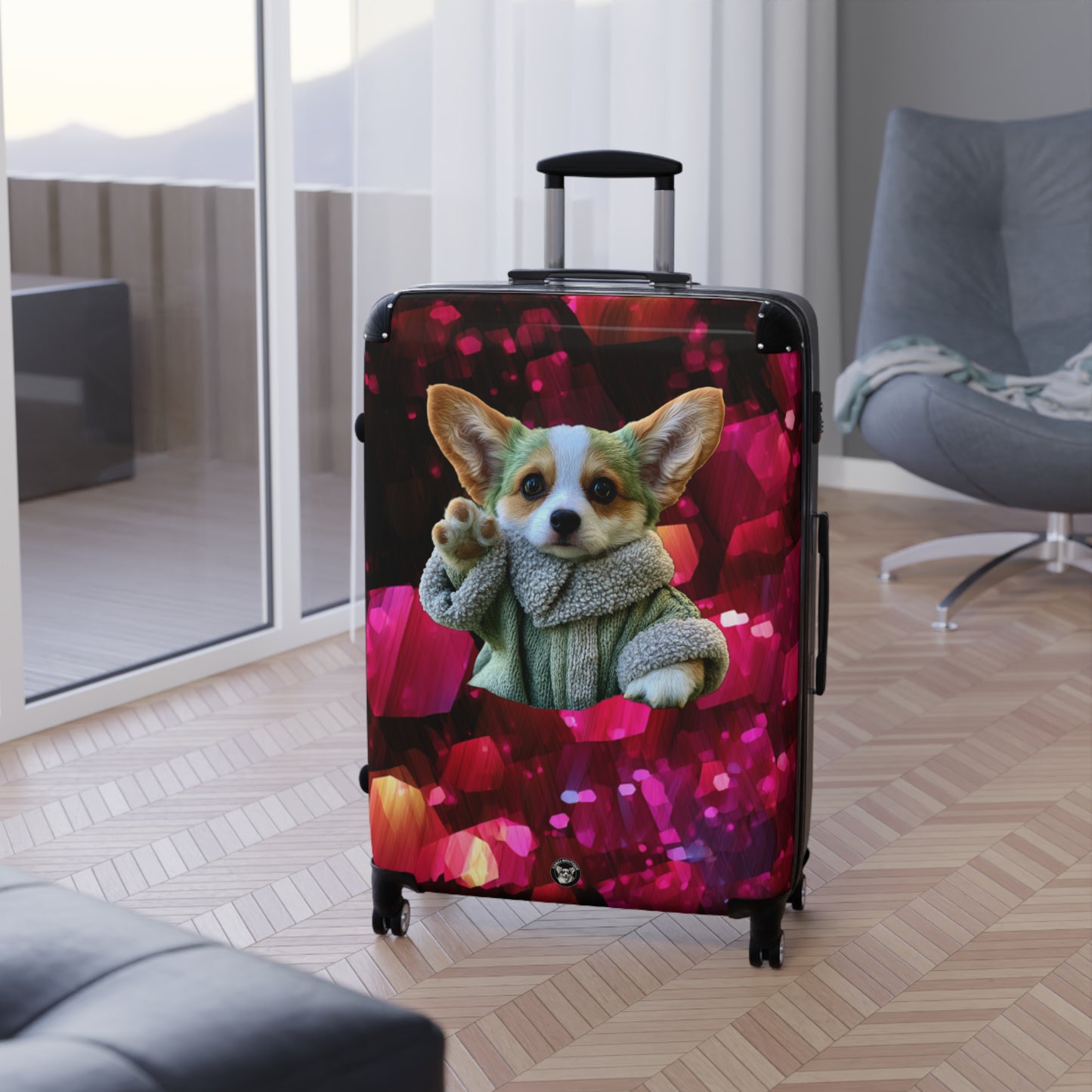 Baby Corgi Space Glitter Puppy Suitcases – May the Corgi & This Star Warrior Luggage Be With You
