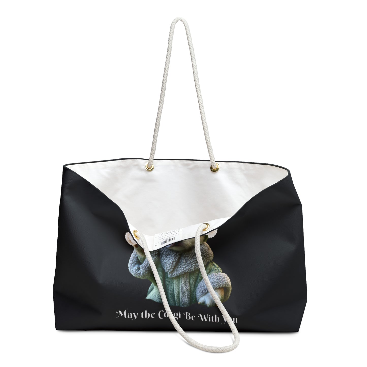May the Corgi Be With You Weekender Beach Bag – Baby Corgi Star Warrior Themed Travel Tote