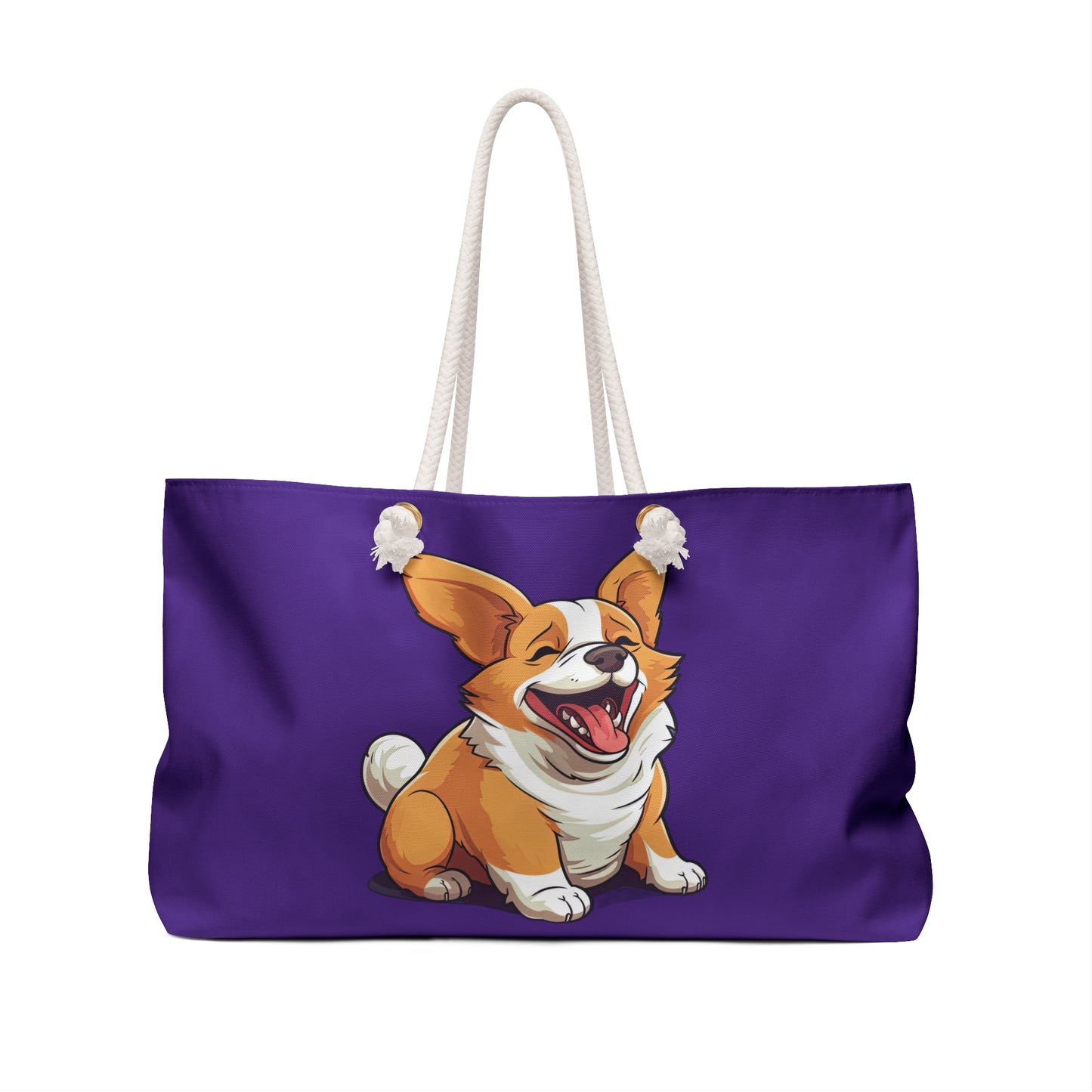 Jolly Jiggling Corgi Weekender Beach Bag – Purple Corgi Travel Tote
