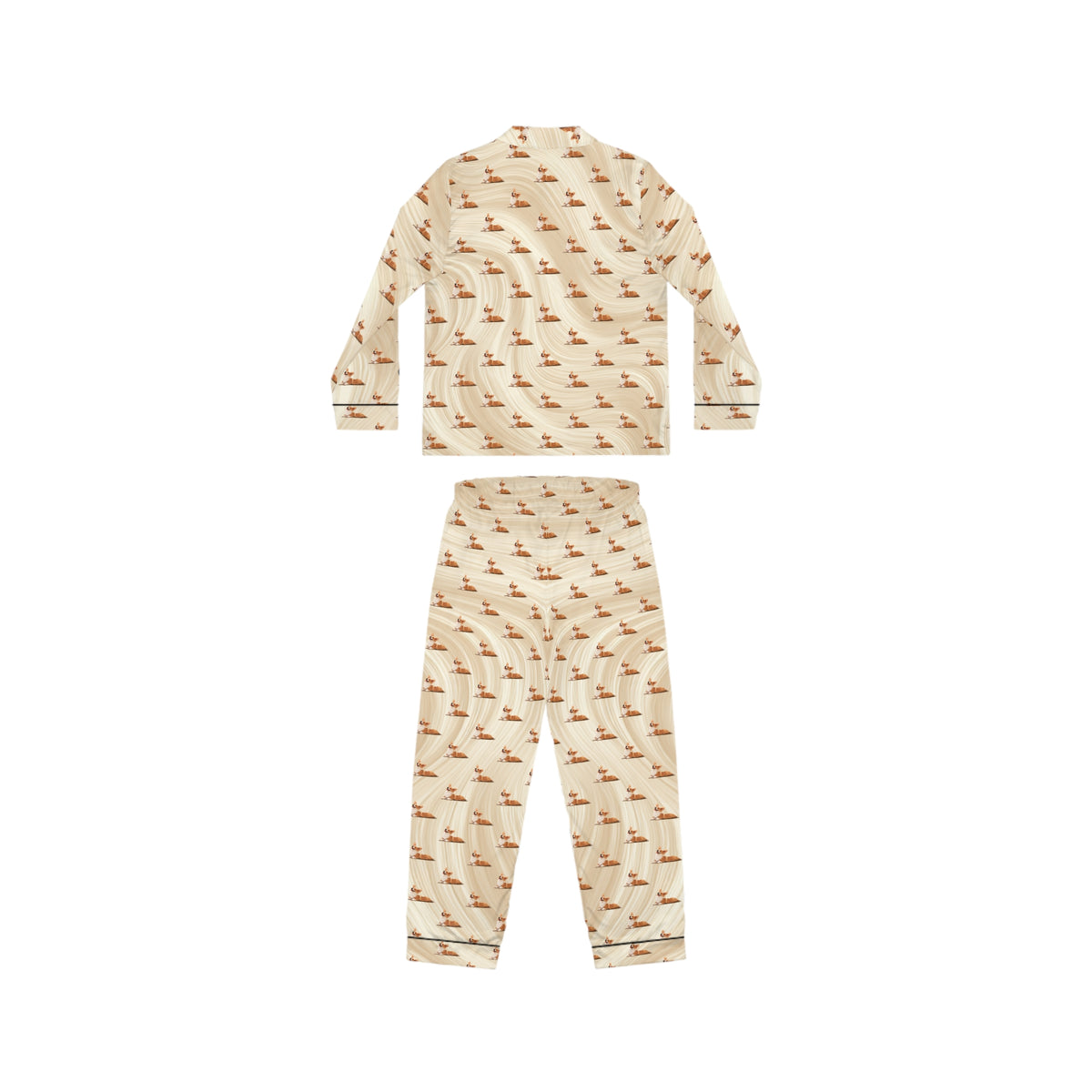 Giddy Sploot Silky Pajamas - Creamy Champagne Corgi Loungewear