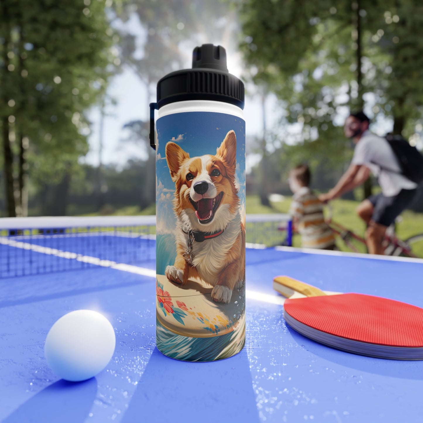 Cowabunga Corgi - Water Bottle with Sport Lid