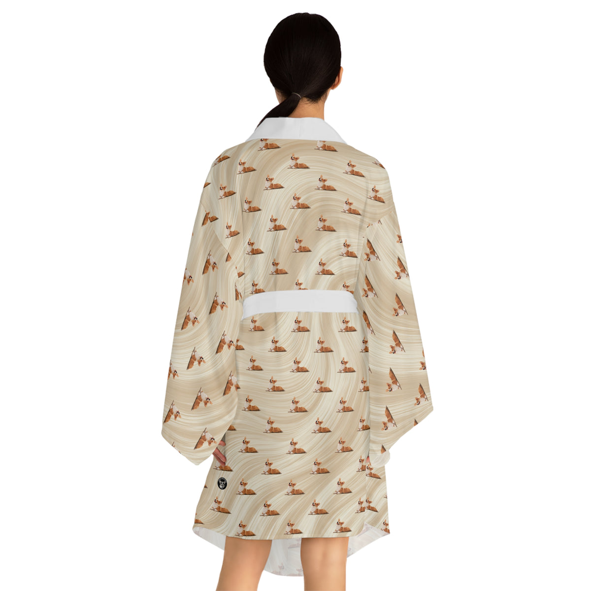 Giddy Sploot Kimono Robe - Creamy Champagne Corgi Housecoat