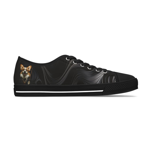 Corgi Potter Magic Wand Women's Low Top Casual Black Swirl Canvas Sneakers