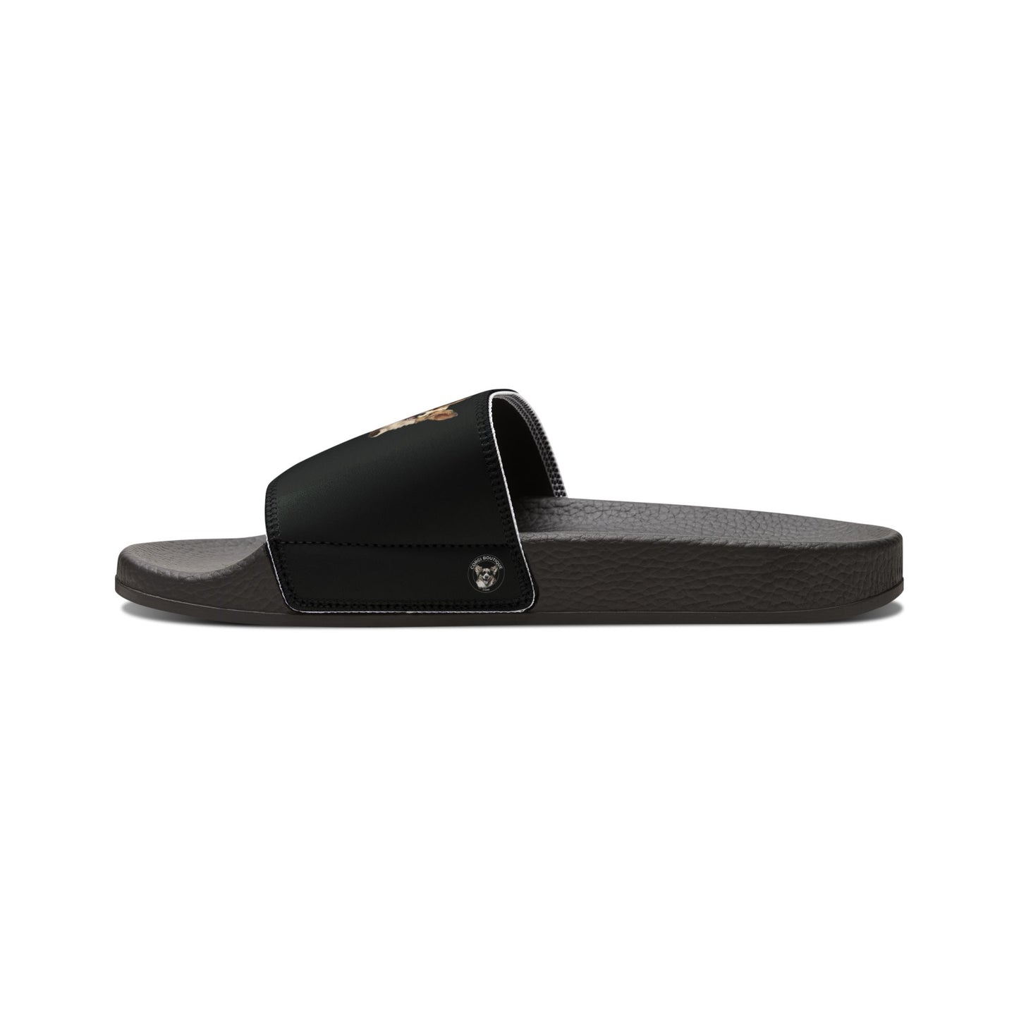 Corgi Puppies Pouncing on the Pitch Women's Casual Black Slide Sandals - Pool & Beach Slides