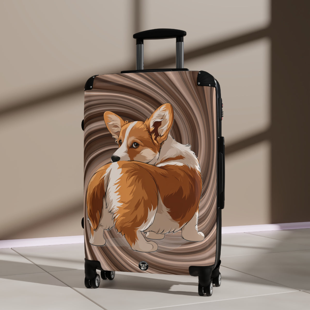 Butt What? Talk To The Butt Contemptuous Corgi Suitcases – Swirling Brown Corgi Rolling Luggage