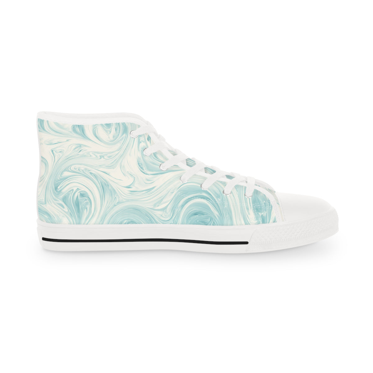 Blue Merle Majesty Men's High-Top Sneakers - Cool Blue Corgi on Swirling Aqua & Alabaster Cream Canvas