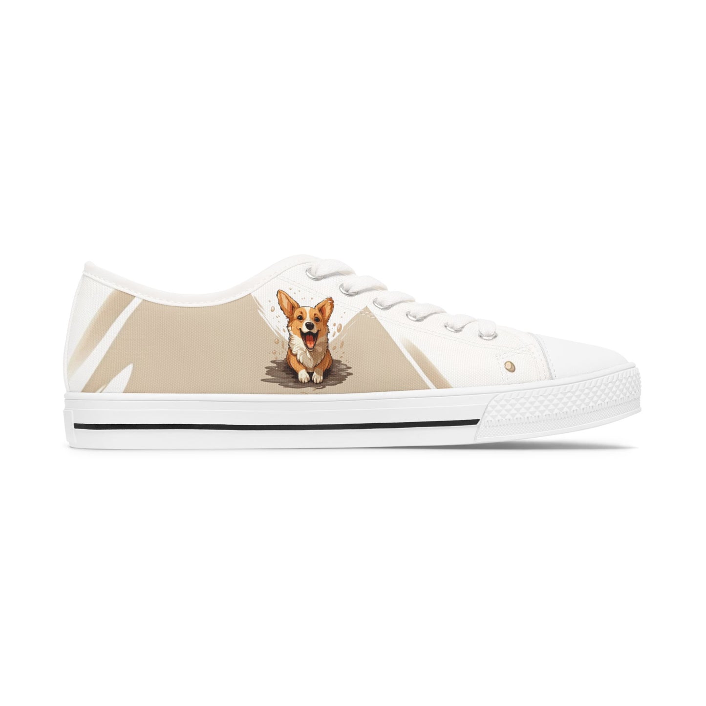 Corgi Cuteness Anime Print Women’s Low Top Casual Beige Canvas Sneakers