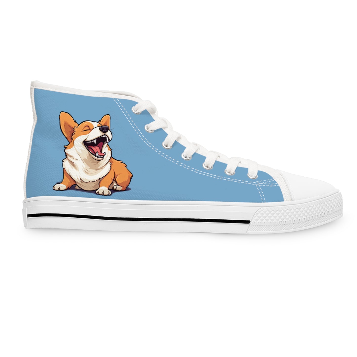 Comical Corgi All Smiles Women's High Top Casual Carolina Blue Canvas Sneakers