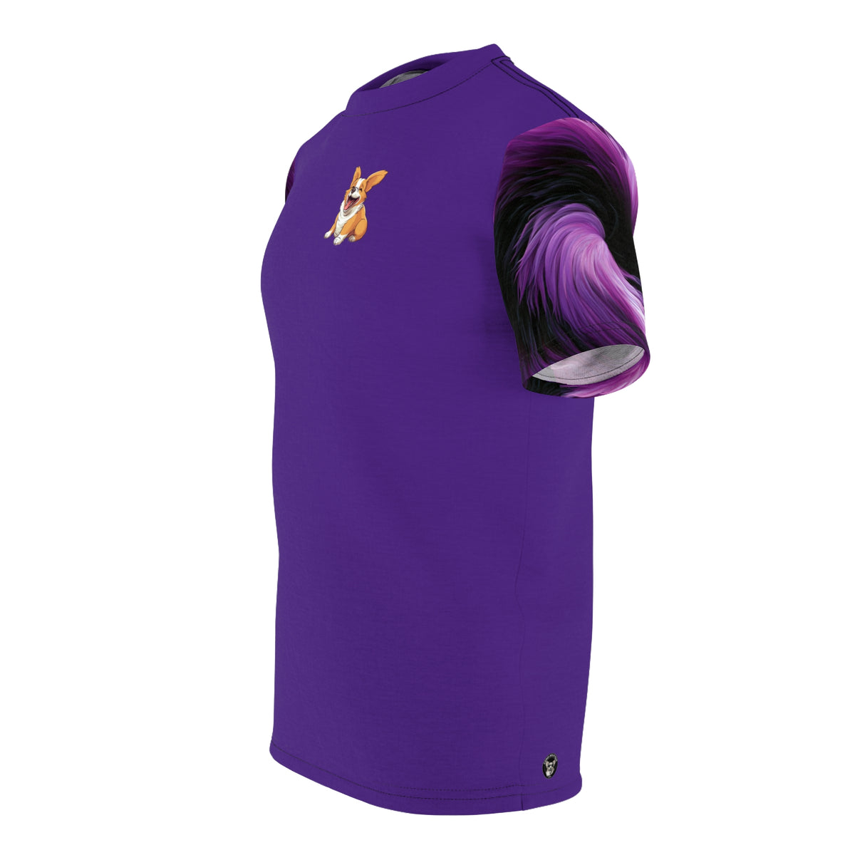 Jolly Jiggling Animated Corgi Unisex Bold Fashion Tee — Royal Purple Graphic Corgi Shirt