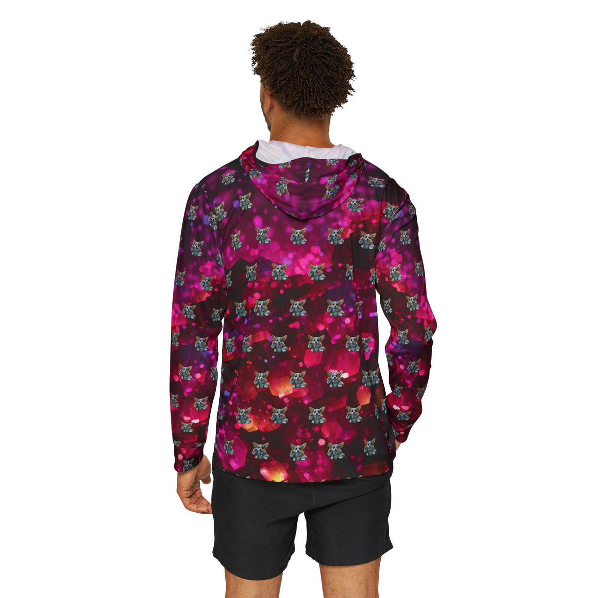 Baby Corgi Star Warrior Light Hoodie - Black Red & Purple Galaxy Glitter Pullover