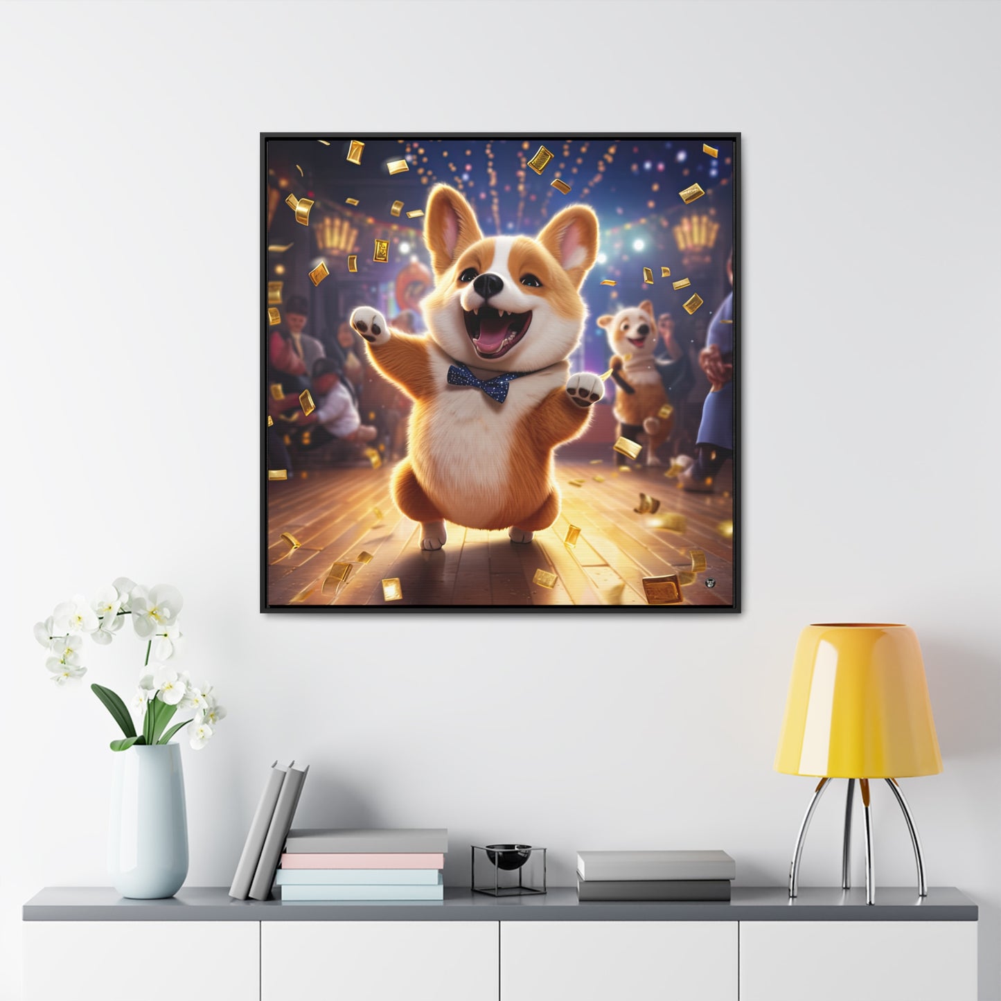 Boogaloo Corgi - Framed on Canvas