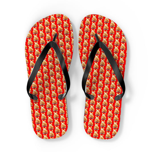 Booty Call Corgi Custom Mosaic Pattern Red Unisex Flip Flops — Fun Corgi Sandals for Everyone