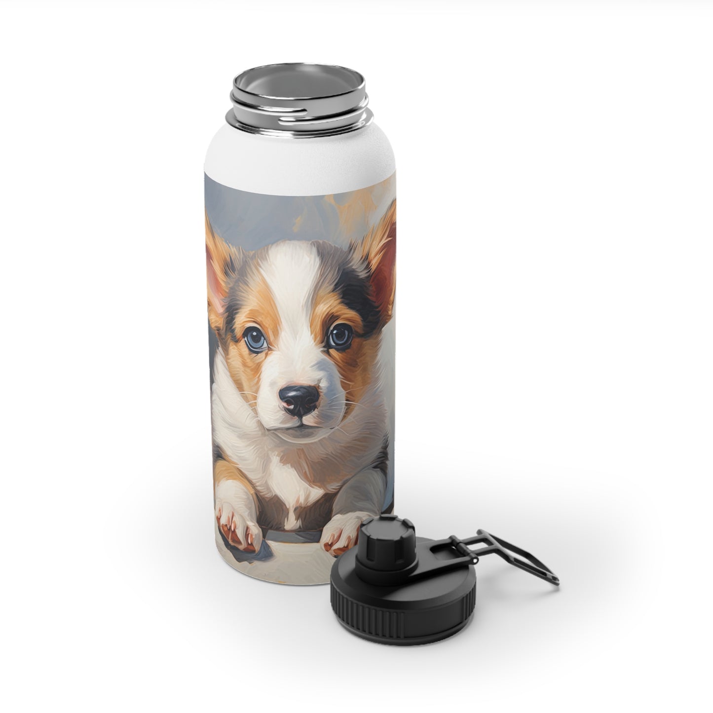 Puppy Portrait - Water Bottle with Sport Lid